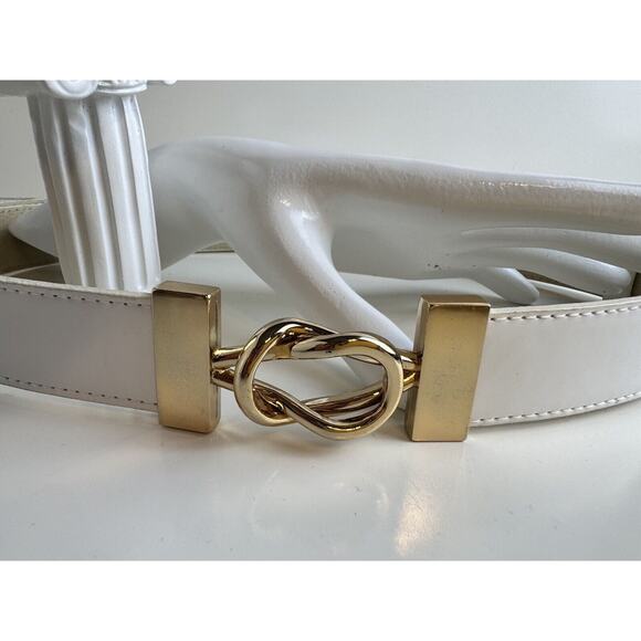 ANNE KLEIN White Genuine Leather Adjustable Belt, Gold Hardware, 47-30 - Picture 8 of 14
